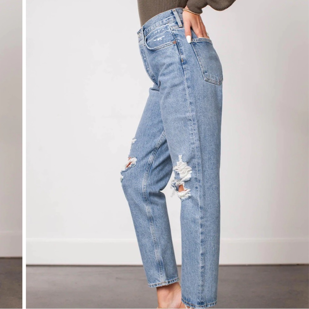 AGOLDE WOMEN’S  RIPPED HIGH RISE RELAXED TAPER JEAN (PRICE FIRM)